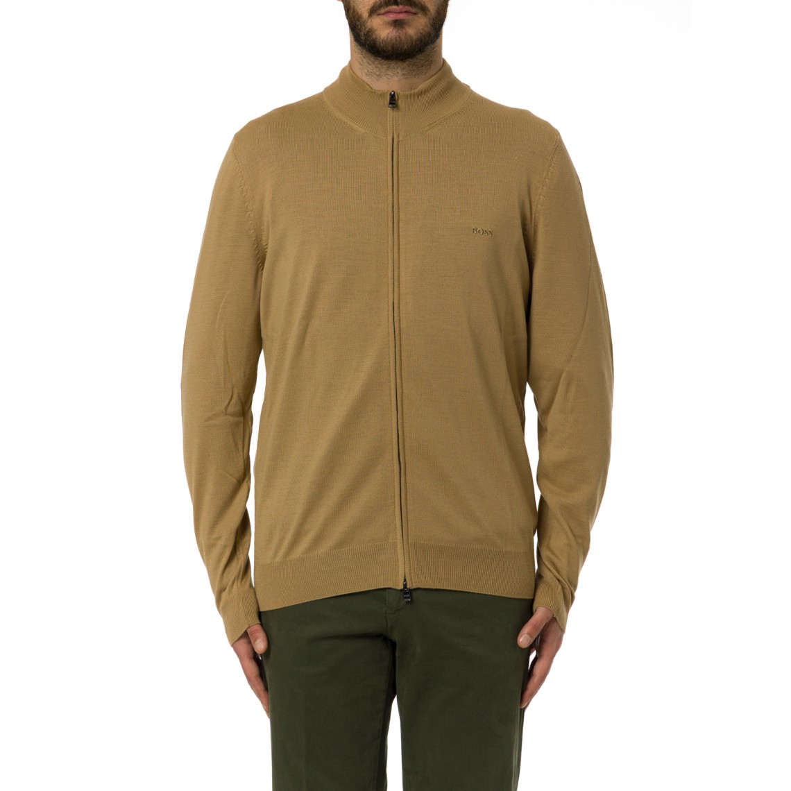 Maglia con zip e logo Boss