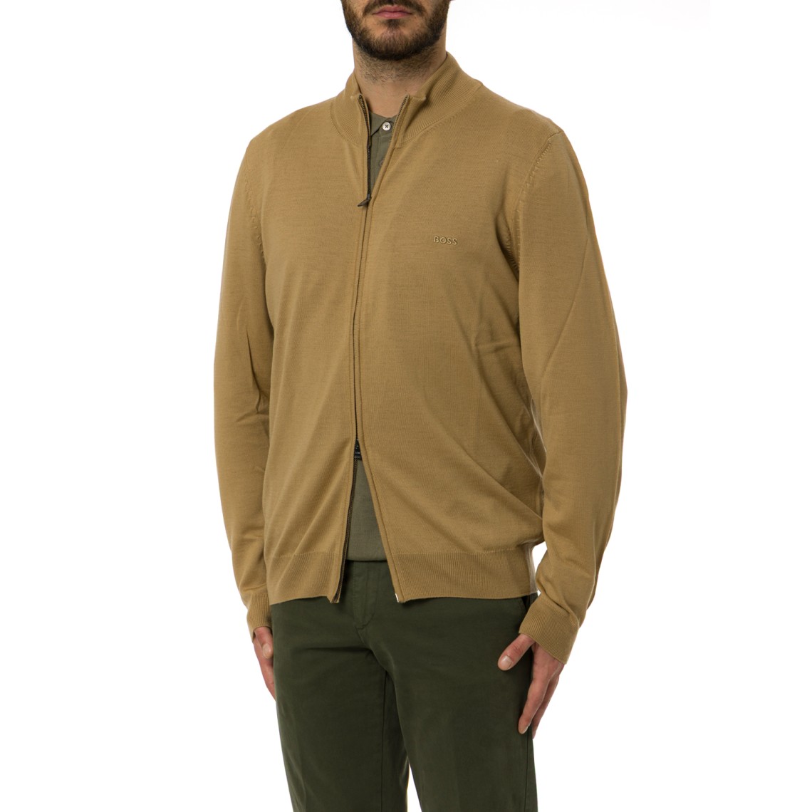 Maglia con zip e logo Boss