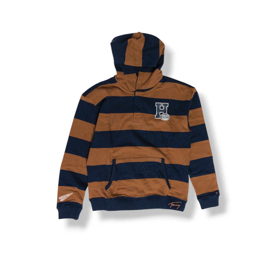 Felpa con cappuccio stile college a righe Tommy Hilfiger