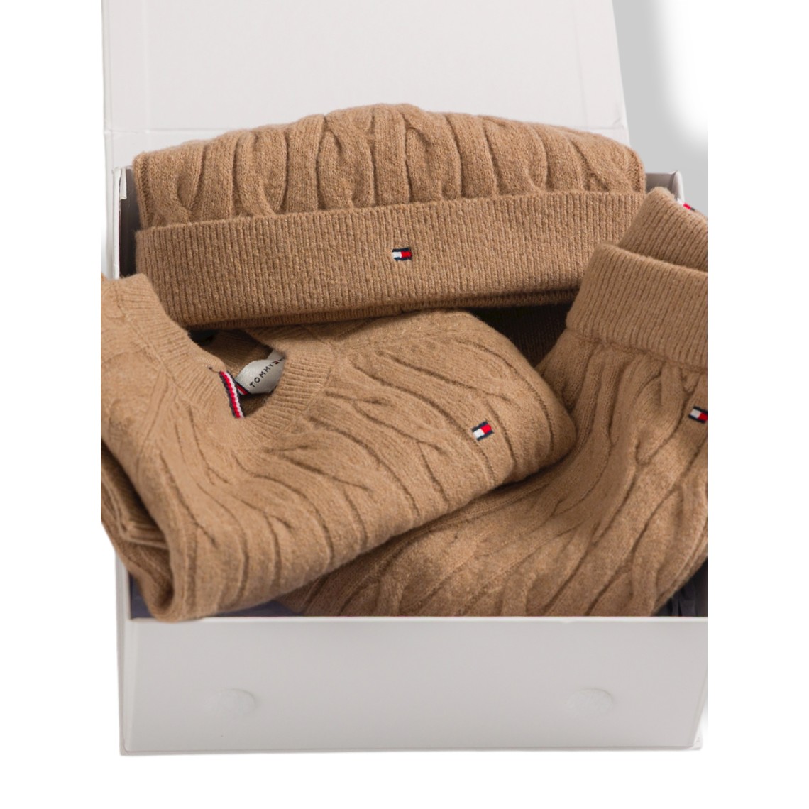 Set regalo tre pezzi in maglia intrecciata Tommy Hilfiger