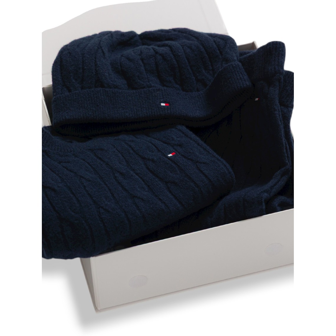 Set regalo tre pezzi in maglia intrecciata Tommy Hilfiger
