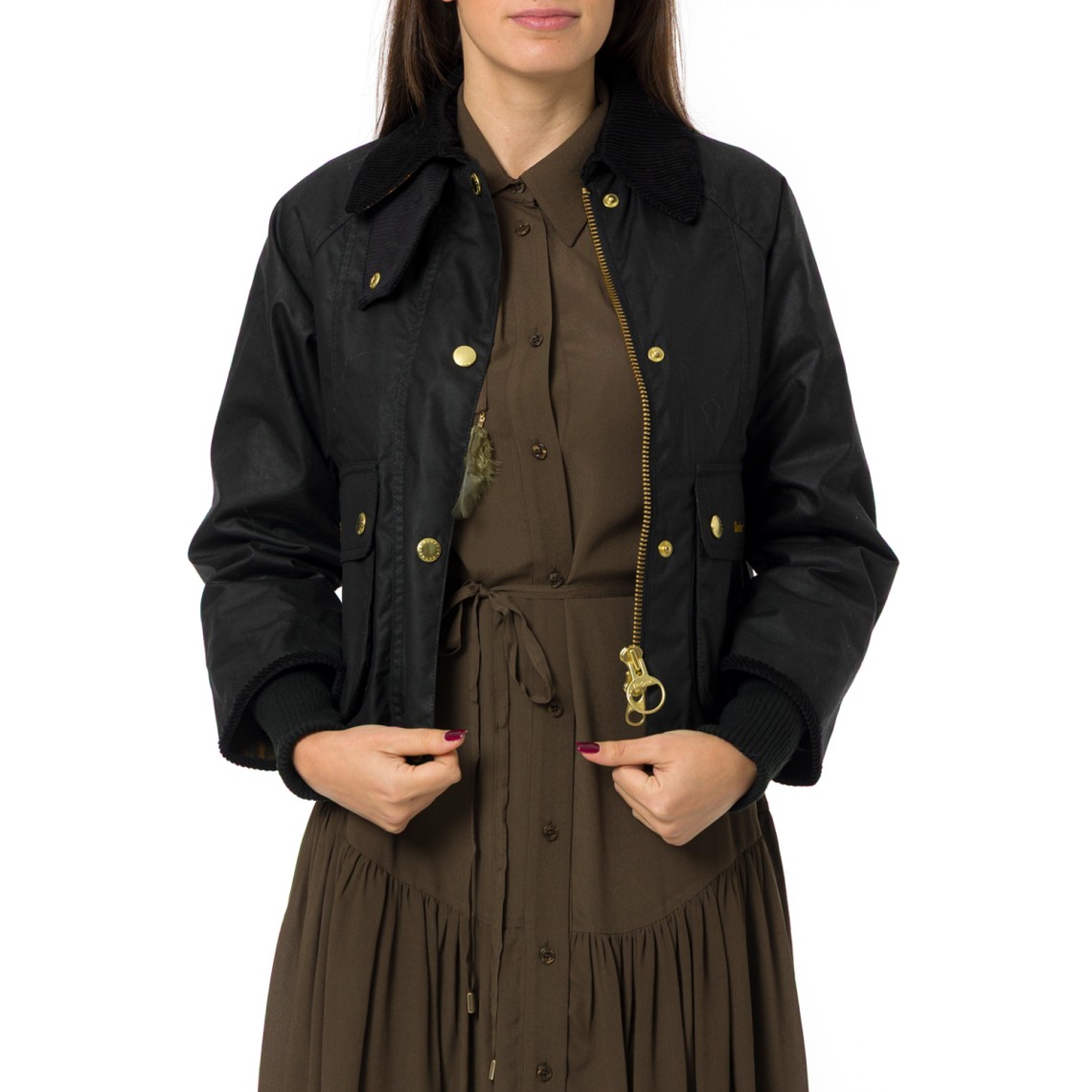 Giacca cerata Beadnell Barbour dal taglio crop