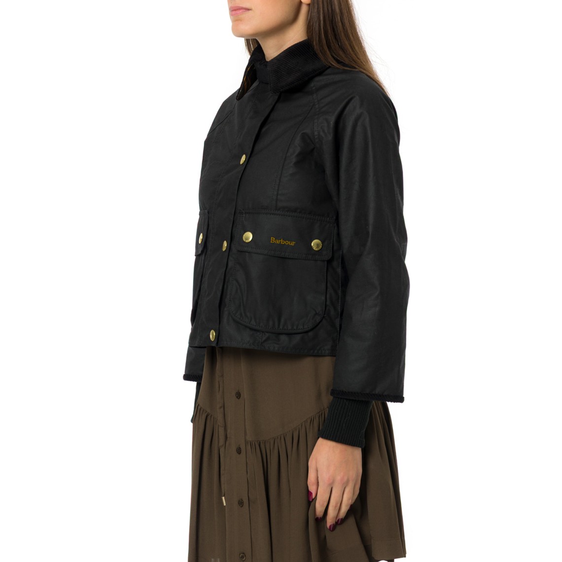Giacca cerata Beadnell Barbour dal taglio crop