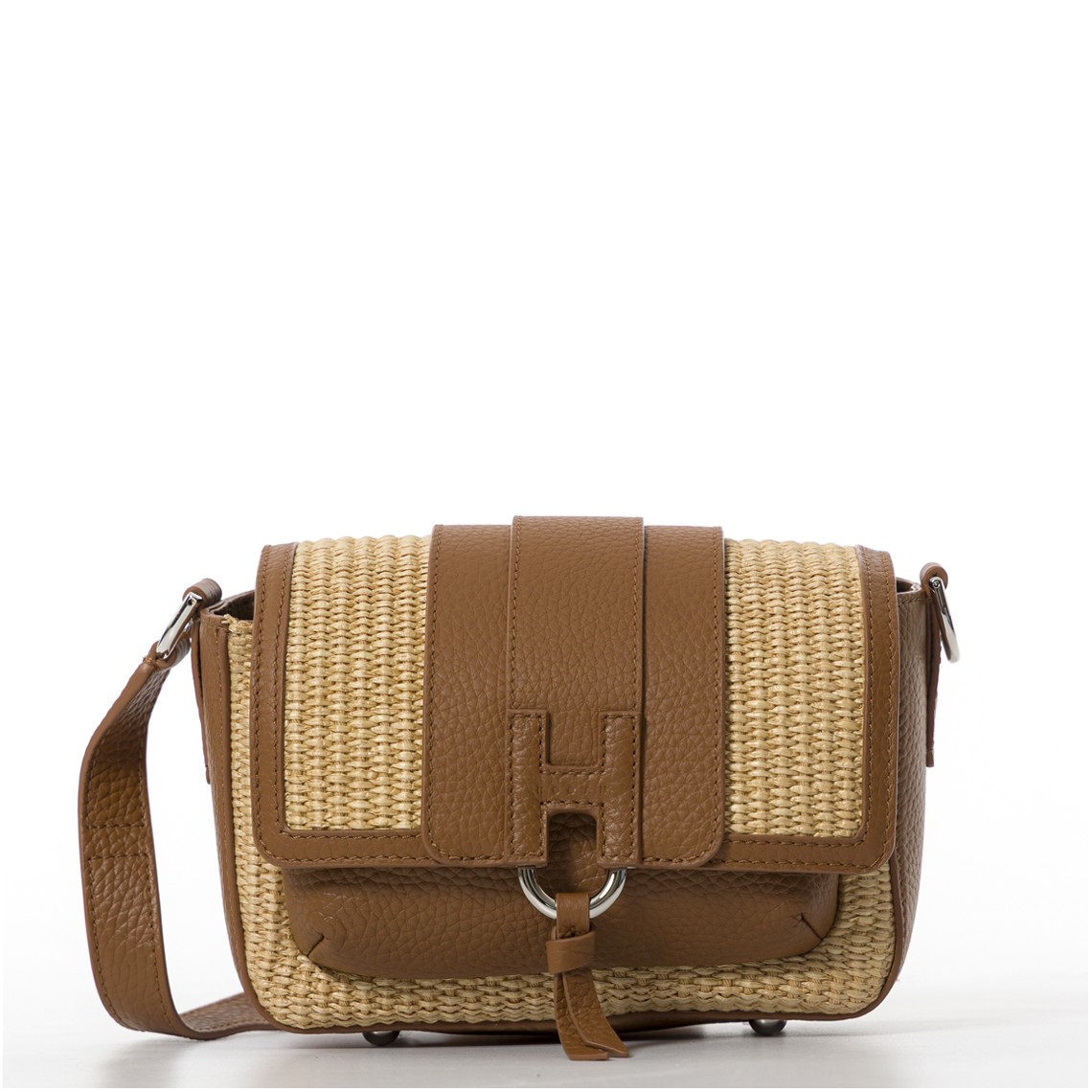 Borsa H01X Flap Hogan in pelle martellata e rafia