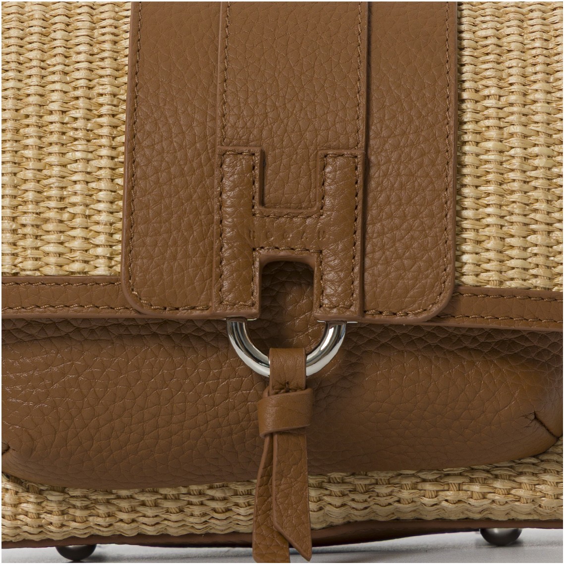 Borsa H01X Flap Hogan in pelle martellata e rafia