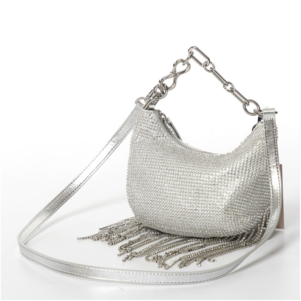 Borsa ‘Mini Croissant’ in strass con frange Twinset