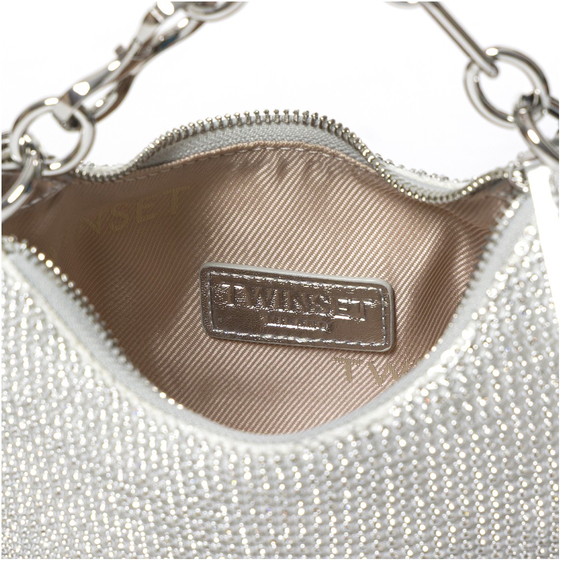 Borsa ‘Mini Croissant’ in strass con frange Twinset