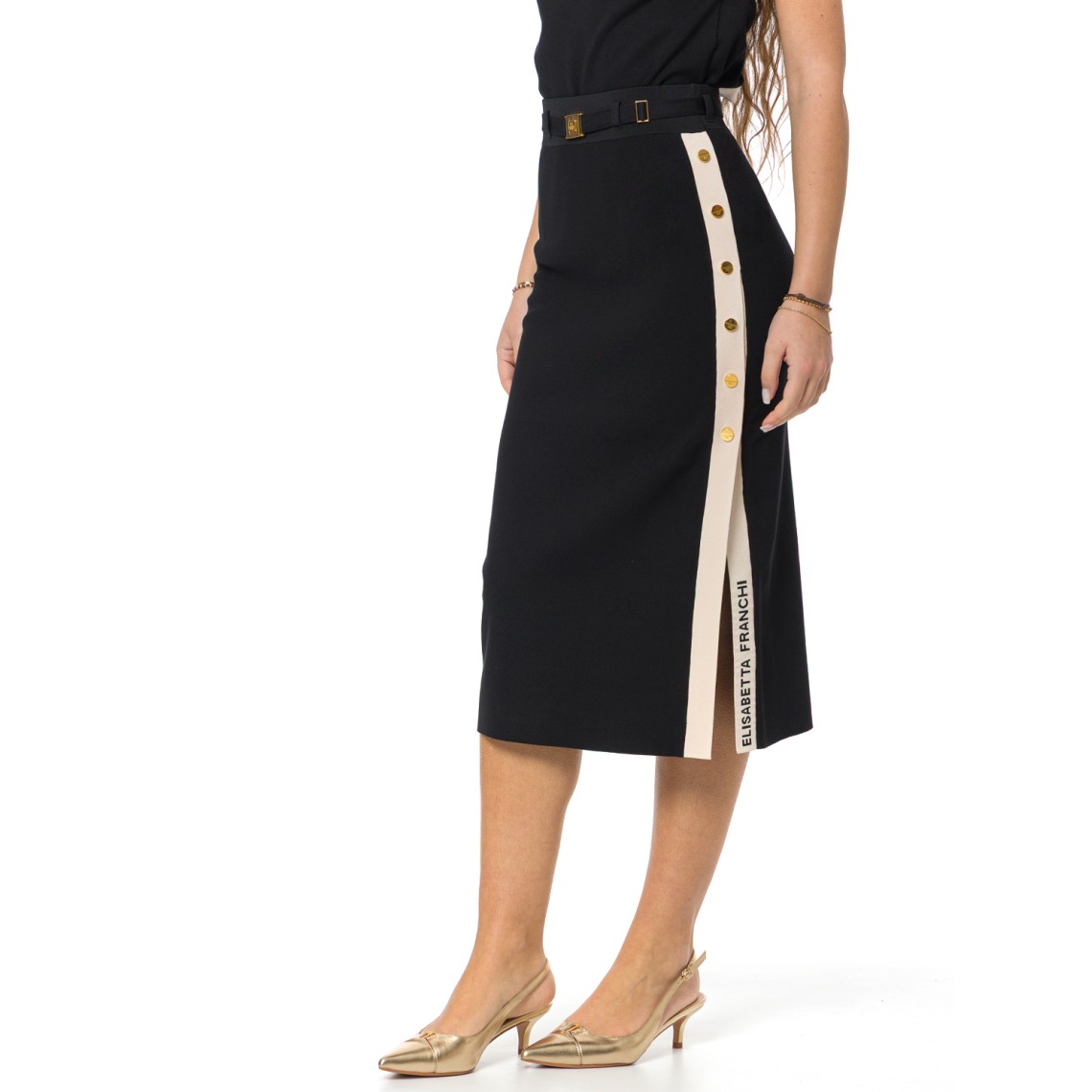 Gonna in maglia con bande in viscosa lucida Elisabetta Franchi