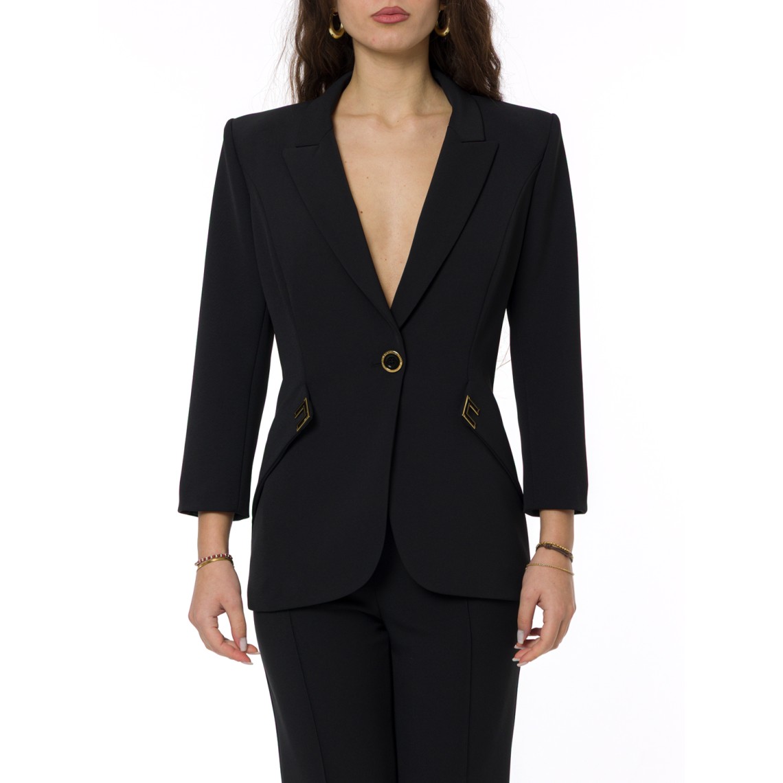 Giacca in doppio crêpe stretch con dettagli logo Elisabetta Franchi