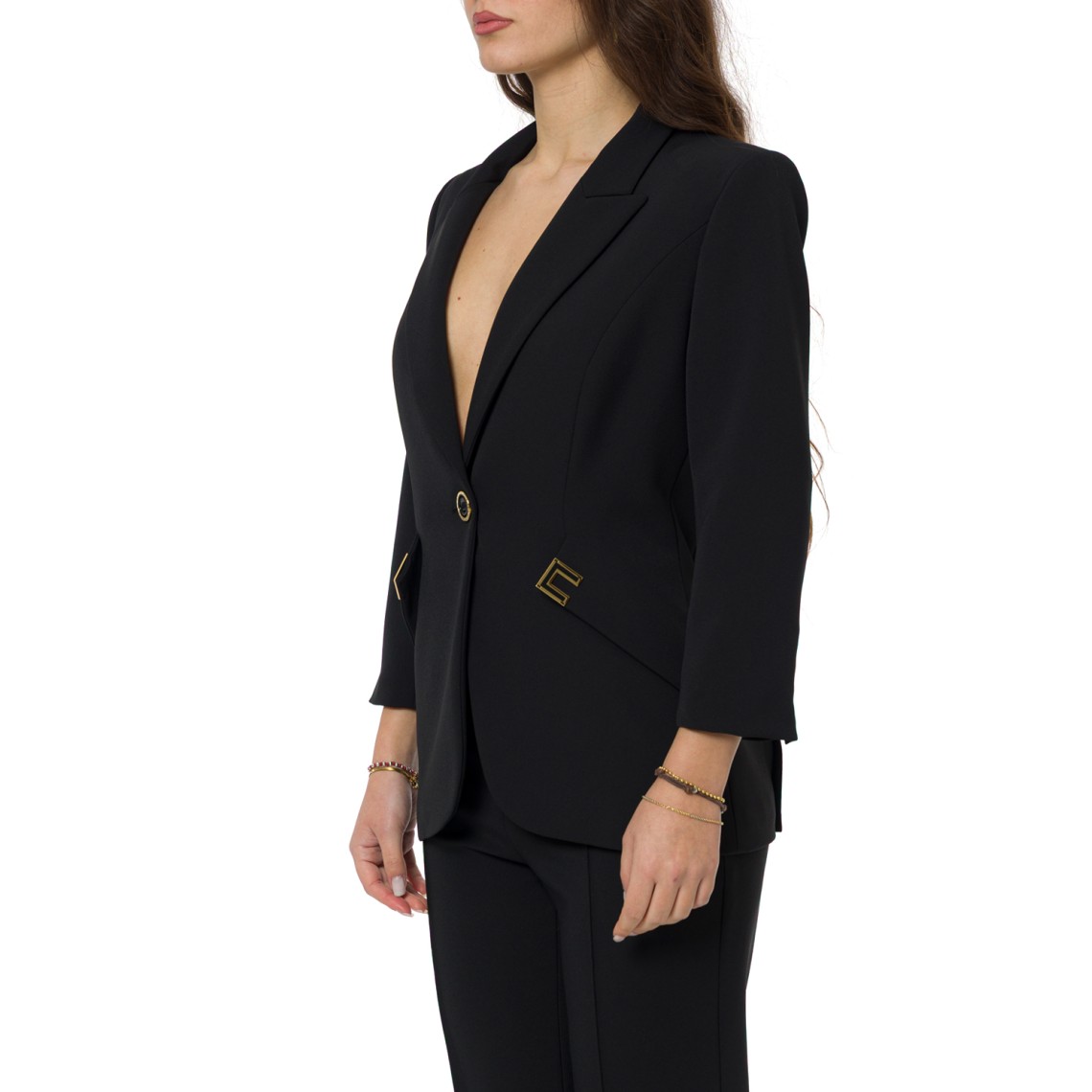 Giacca in doppio crêpe stretch con dettagli logo Elisabetta Franchi