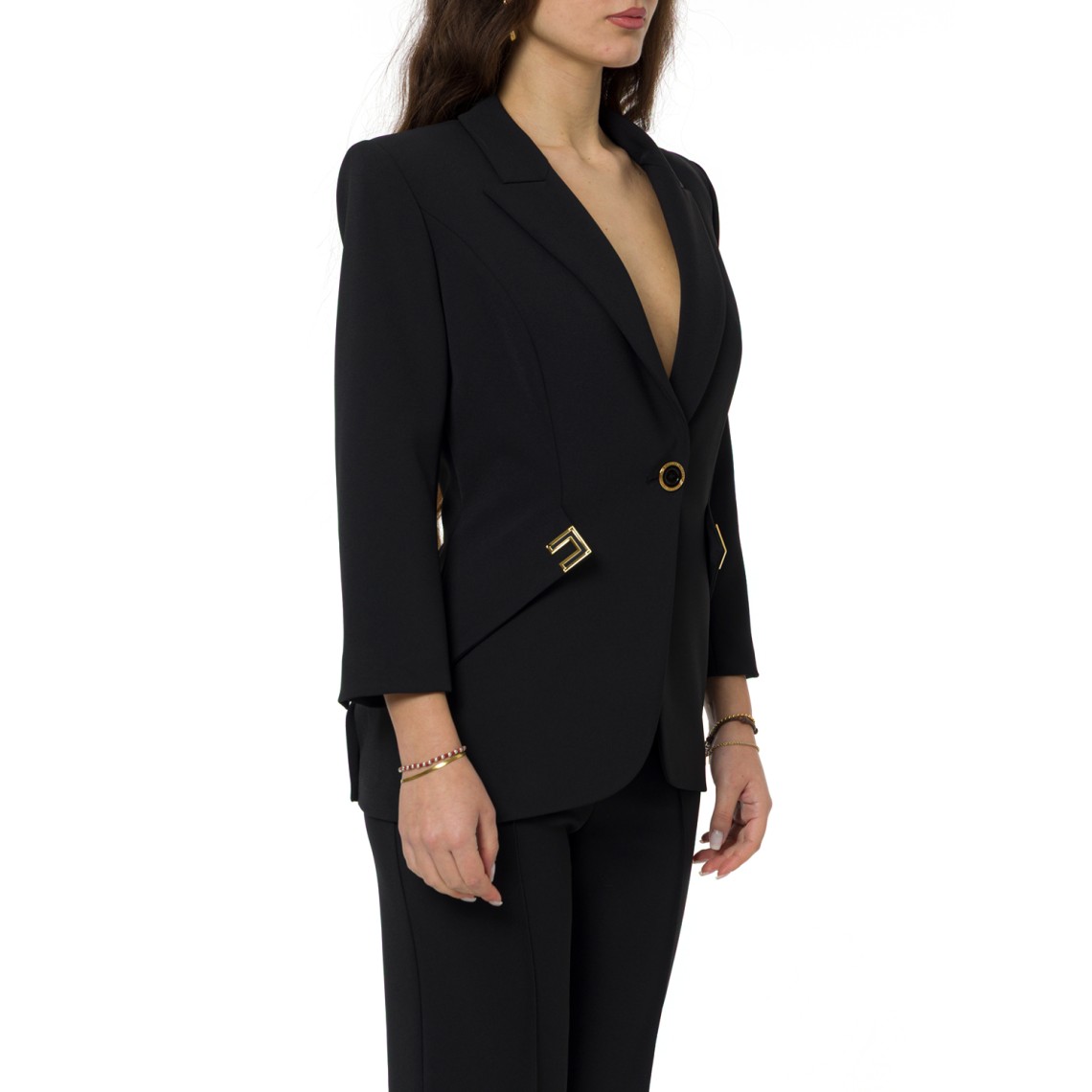 Giacca in doppio crêpe stretch con dettagli logo Elisabetta Franchi