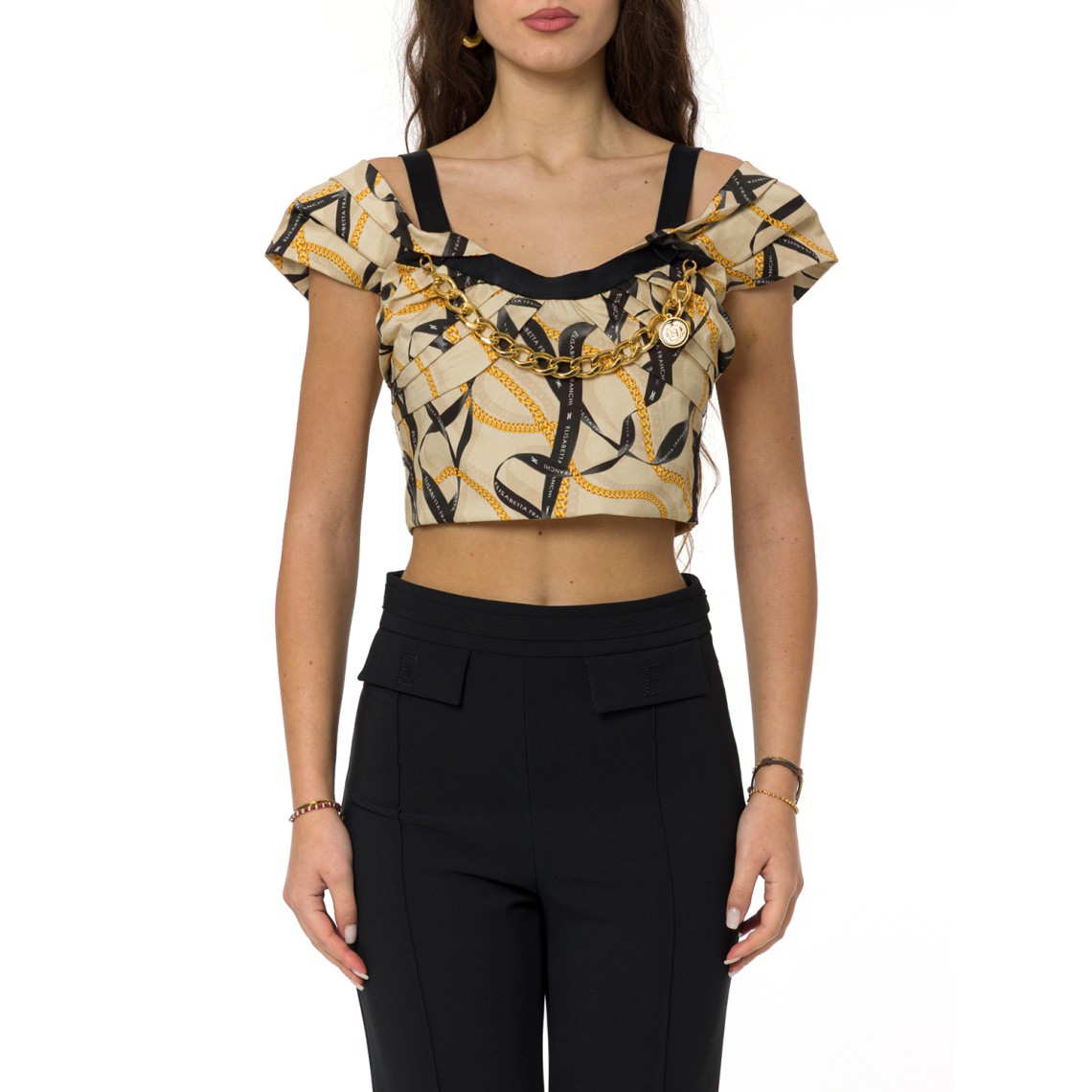 Top in cotone stretch con collana Elisabetta Franchi