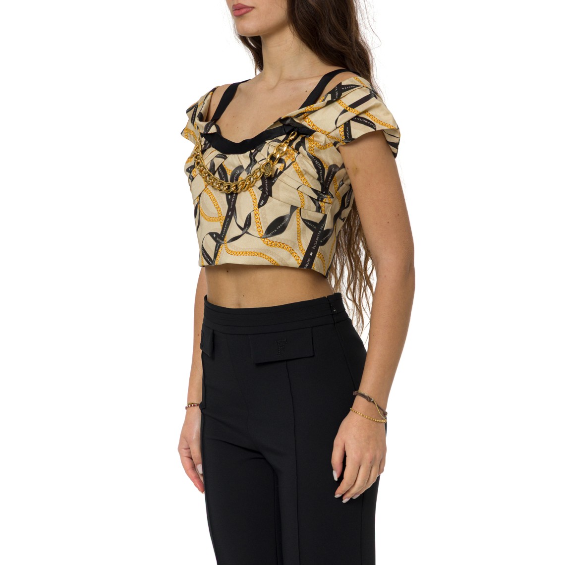 Top in cotone stretch con collana Elisabetta Franchi