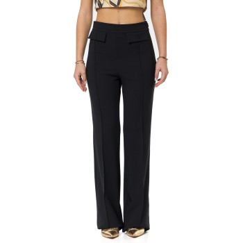 Pantaloni in doppio crêpe stretch con logo ricamato...