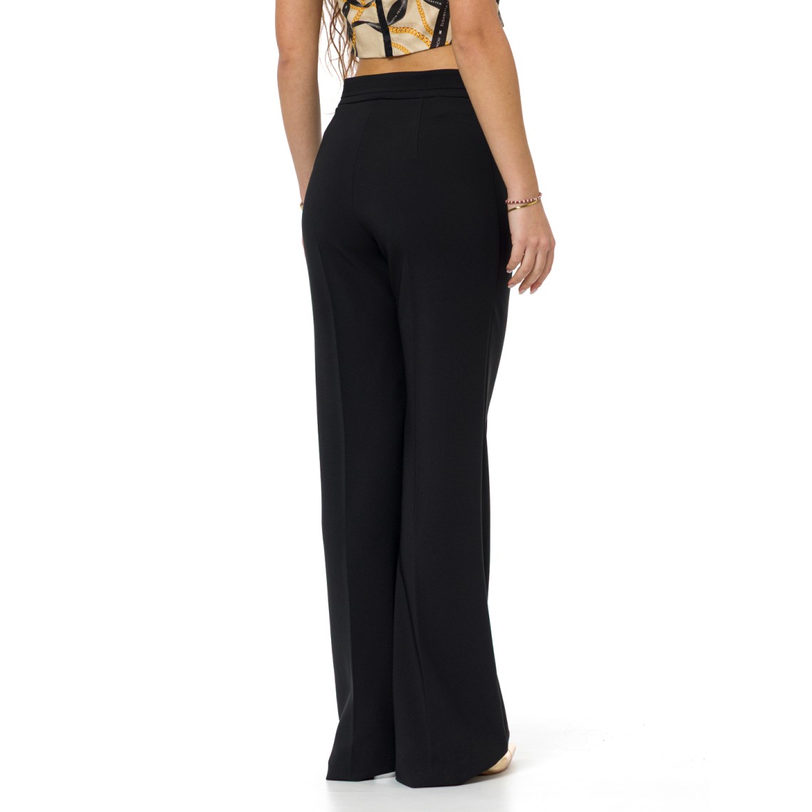 Pantaloni in doppio crêpe stretch con logo ricamato Elisabetta Franchi