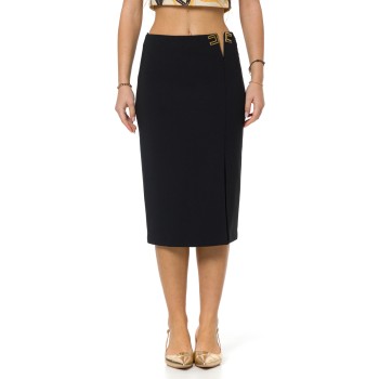 Gonna in doppio crêpe stretch con dettagli logo...