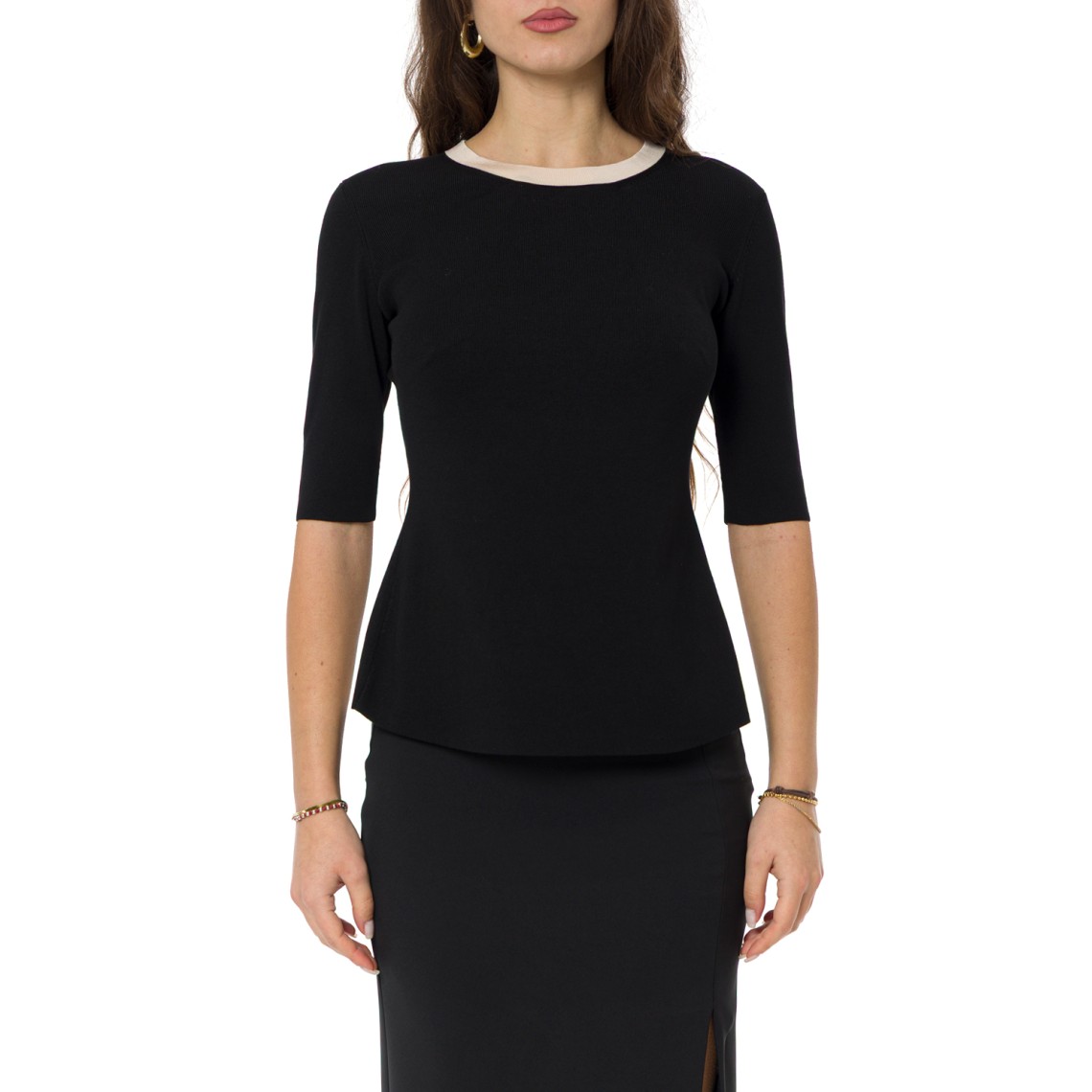 Top in maglia con bande in viscosa lucida Elisabetta Franchi
