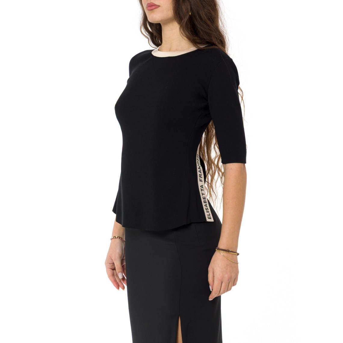 Top in maglia con bande in viscosa lucida Elisabetta Franchi