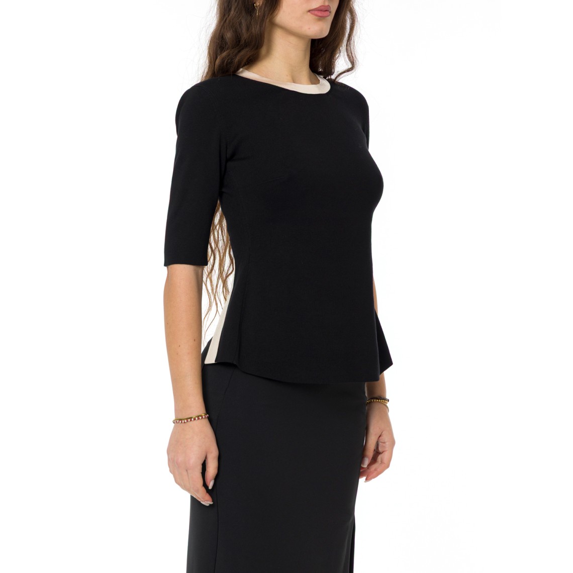 Top in maglia con bande in viscosa lucida Elisabetta Franchi