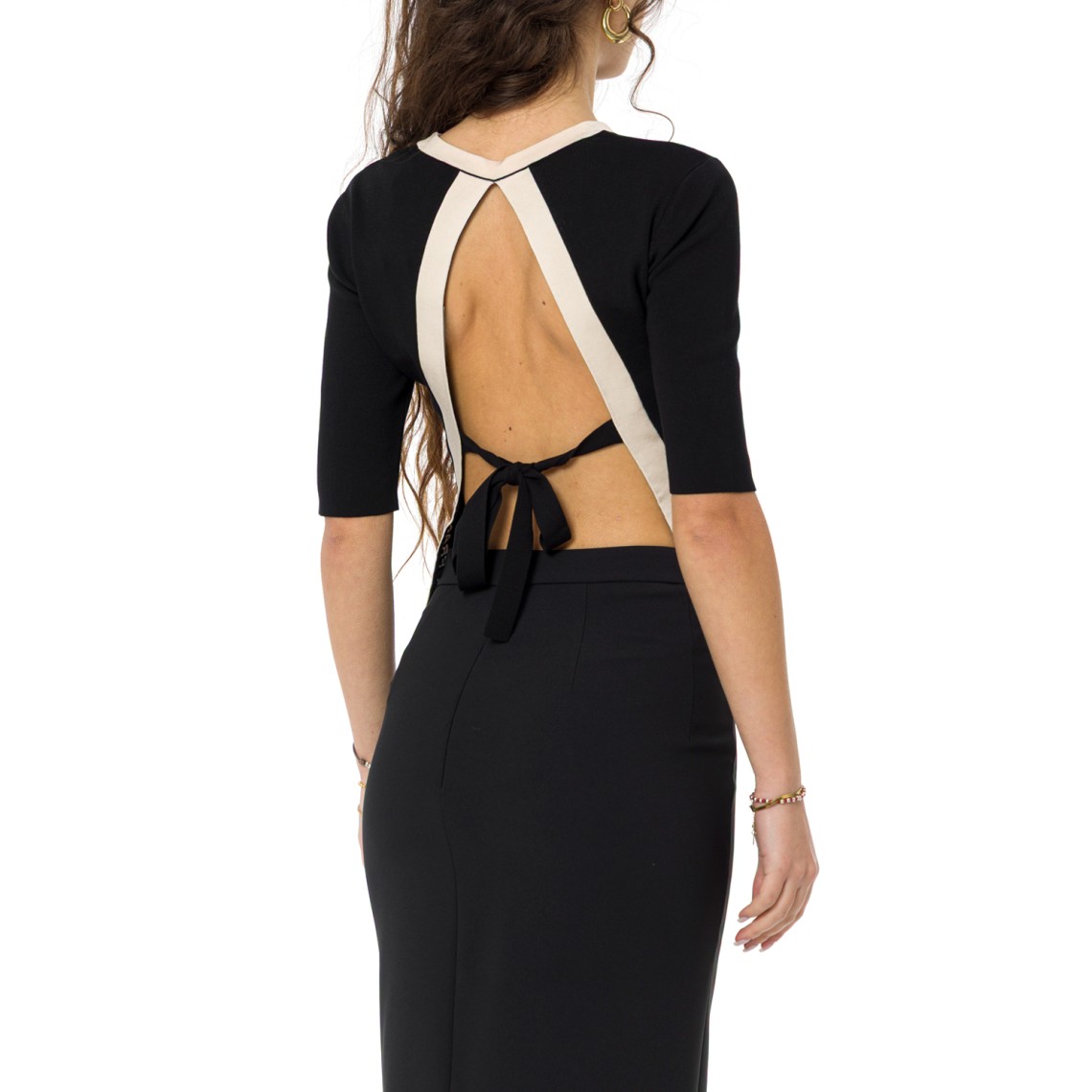 Top in maglia con bande in viscosa lucida Elisabetta Franchi