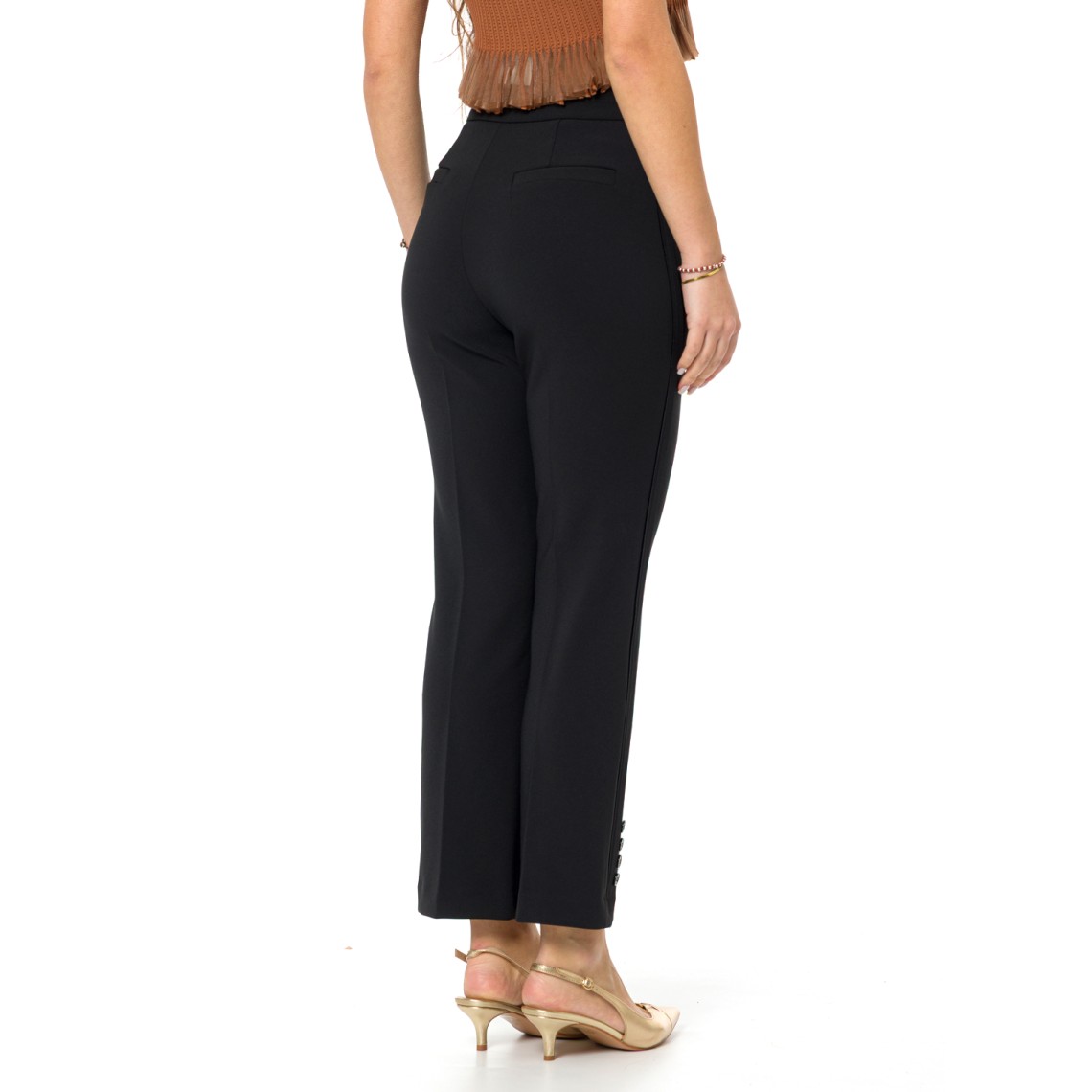 Pantaloni in doppio crêpe stretch con logo charm Elisabetta Franchi