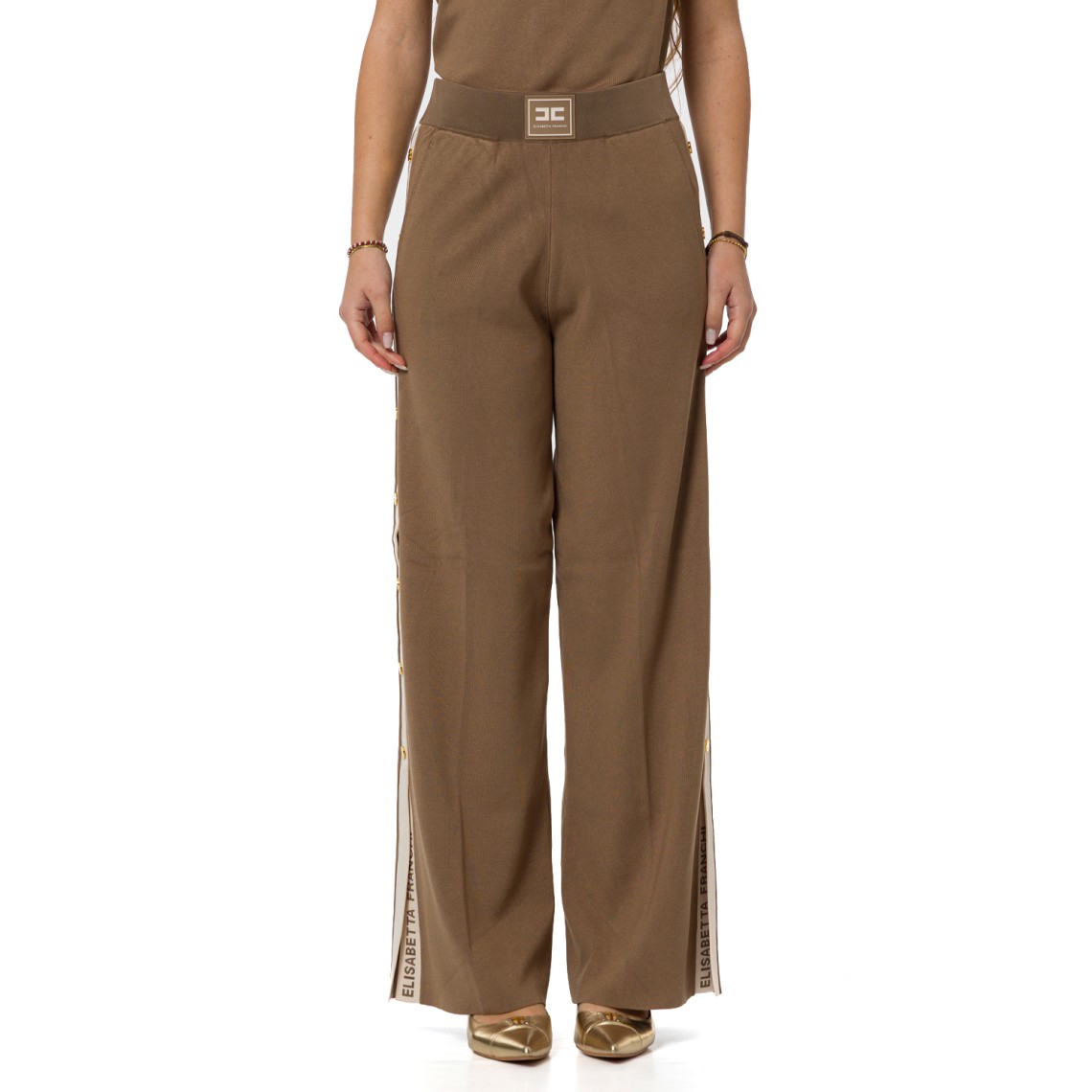 Pantaloni in maglia con bande in viscosa lucida Elisabetta Franchi