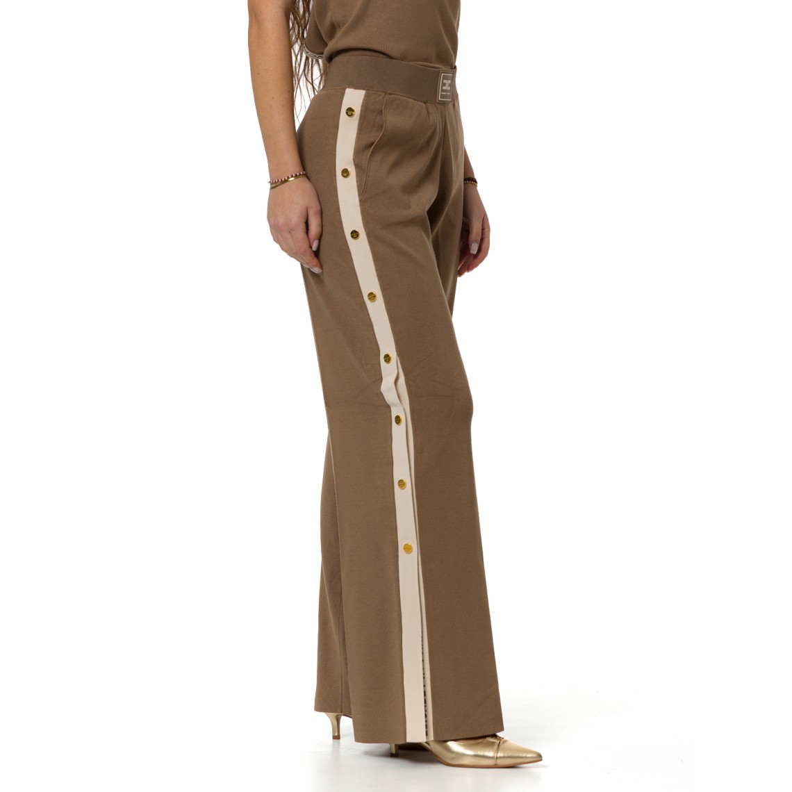 Pantaloni in maglia con bande in viscosa lucida Elisabetta Franchi