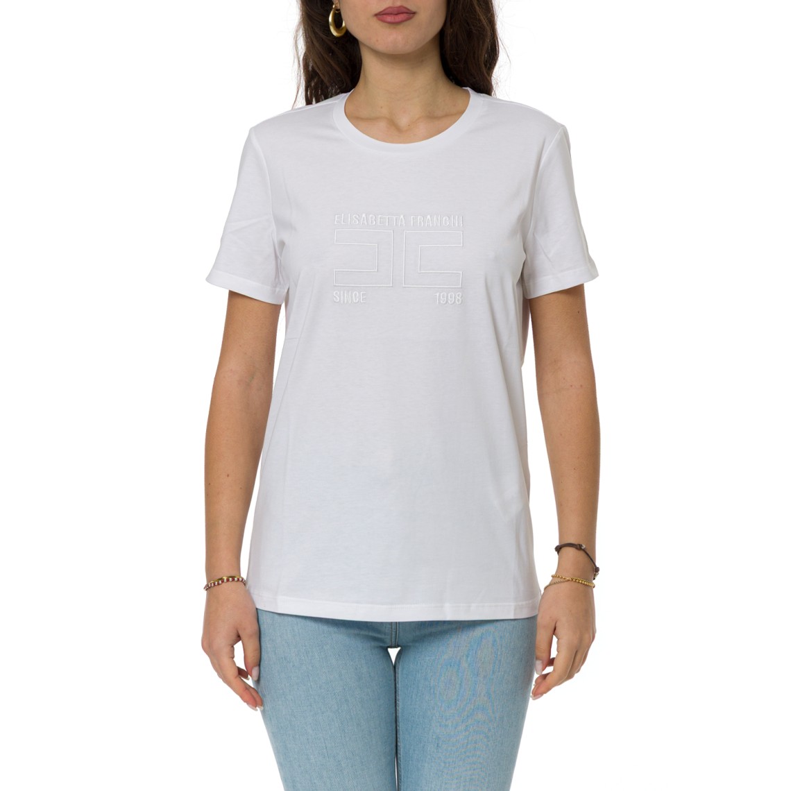 T-shirt in jersey con logo ricamato Elisabetta Franchi