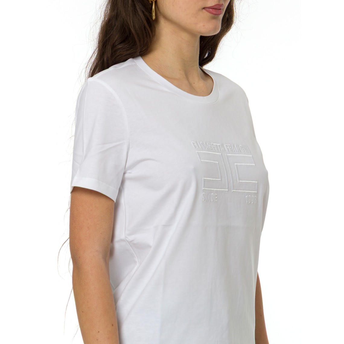 T-shirt in jersey con logo ricamato Elisabetta Franchi