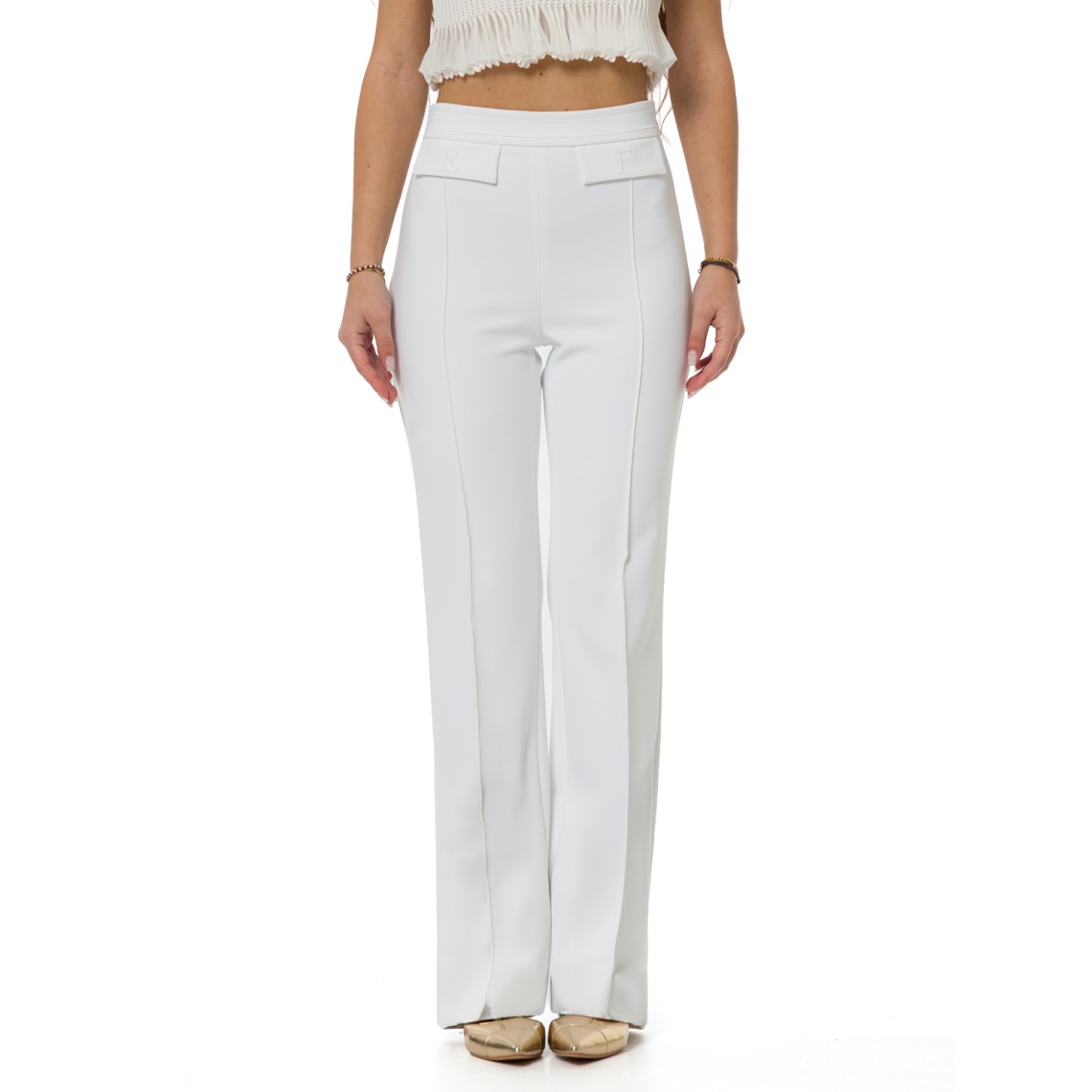 Pantaloni in doppio crêpe stretch con logo ricamato Elisabetta Franchi