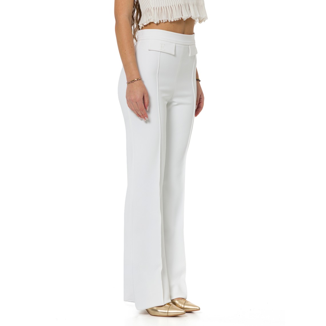 Pantaloni in doppio crêpe stretch con logo ricamato Elisabetta Franchi
