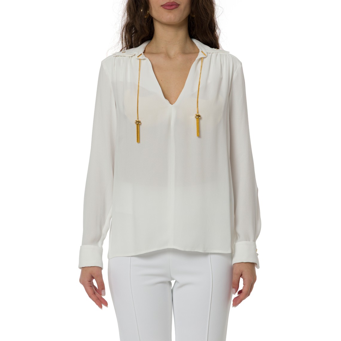 Camicia in georgette con dettagli gioiello Elisabetta Franchi