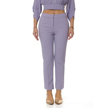 Pantaloni in crêpe leggero con logo charm Elisabetta Franchi