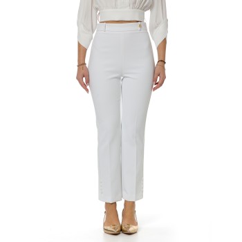 Pantaloni in doppio crêpe stretch con logo charm...