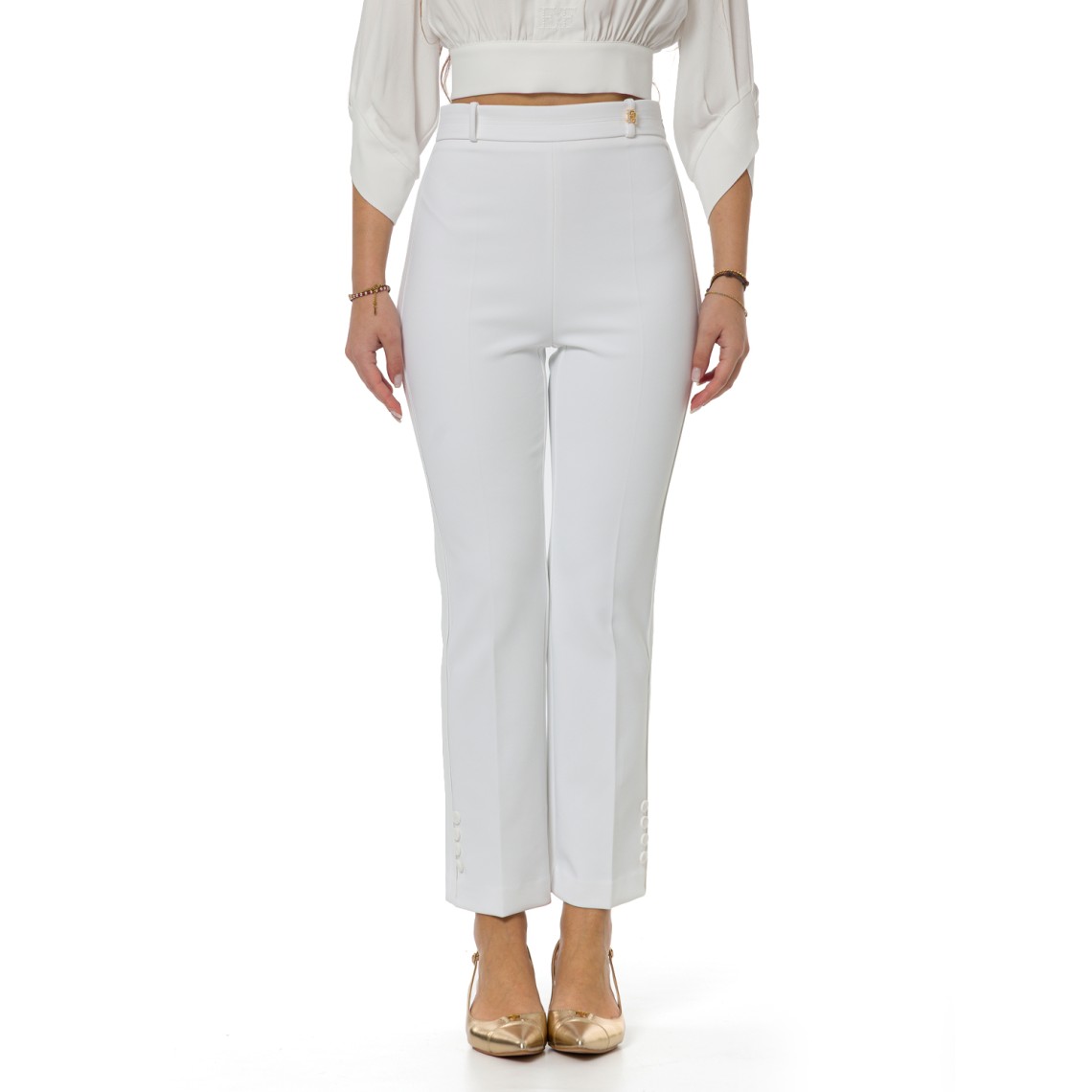 Pantaloni in doppio crêpe stretch con logo charm Elisabetta Franchi