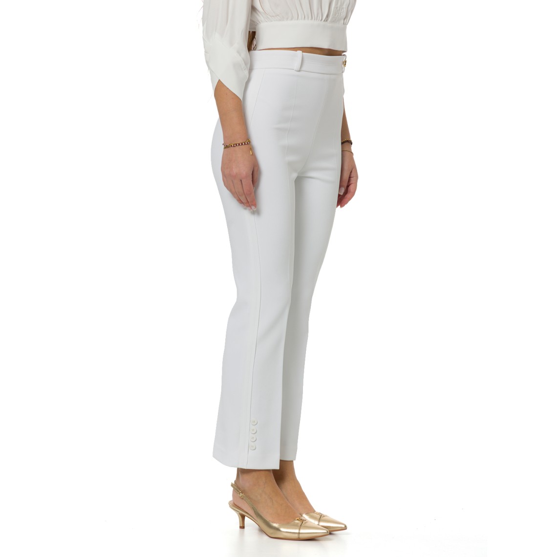 Pantaloni in doppio crêpe stretch con logo charm Elisabetta Franchi