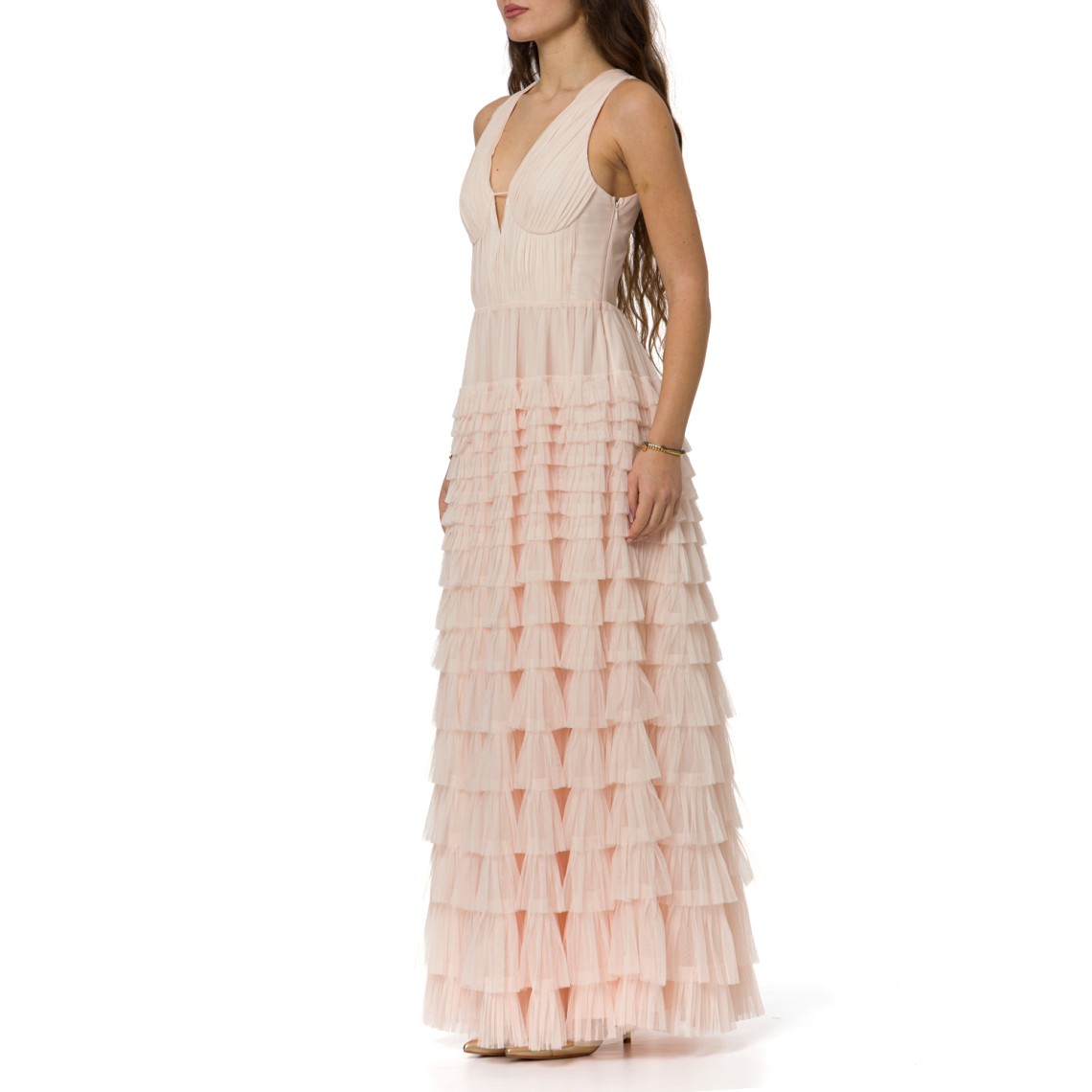 Abito lungo in tulle plissè a balze Twinset