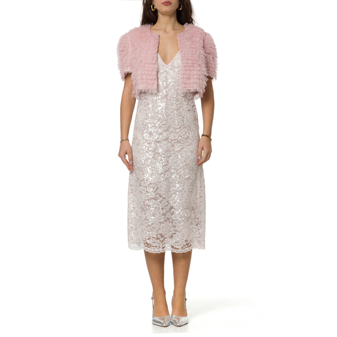 Giacca cropped in tulle con balze Twinset