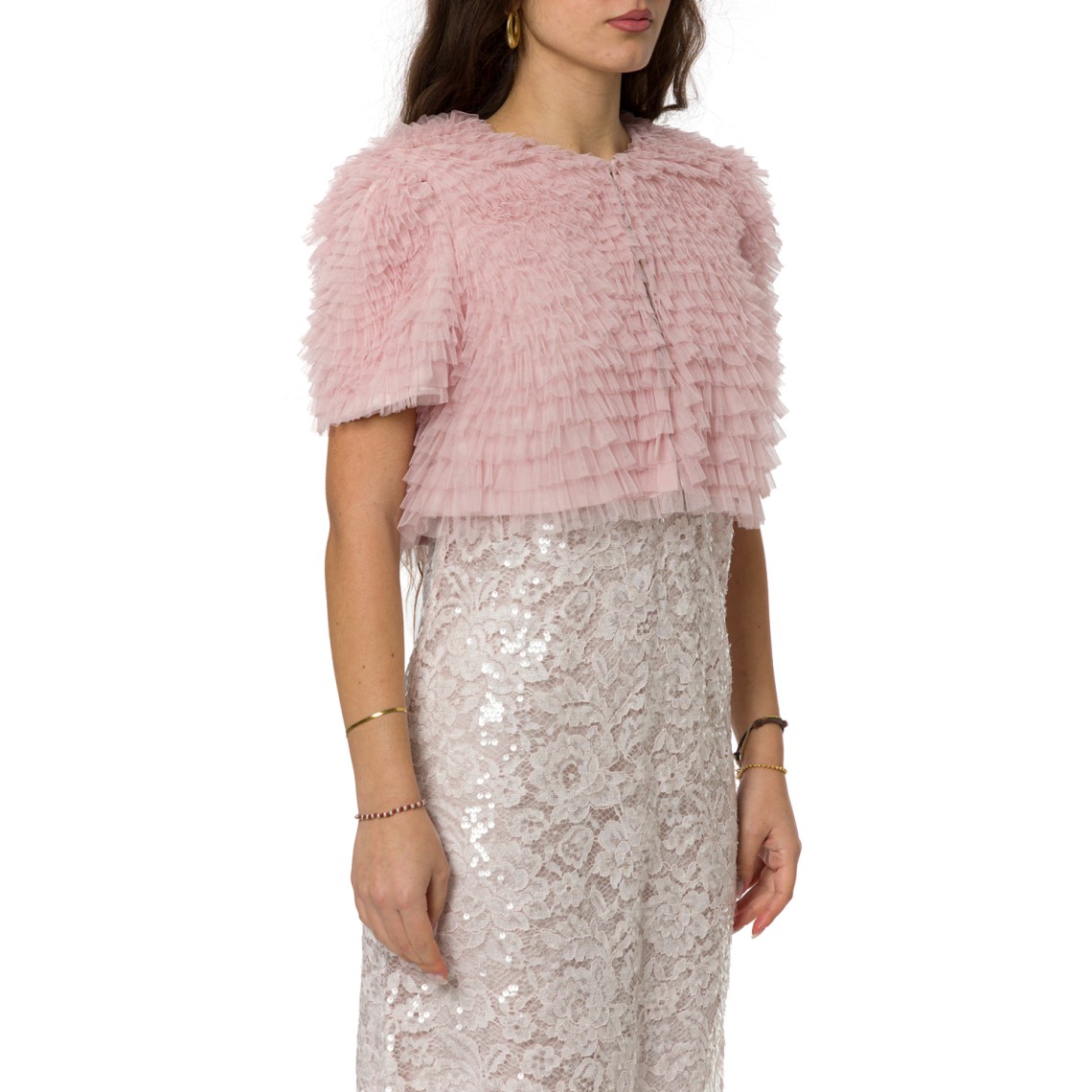 Giacca cropped in tulle con balze Twinset