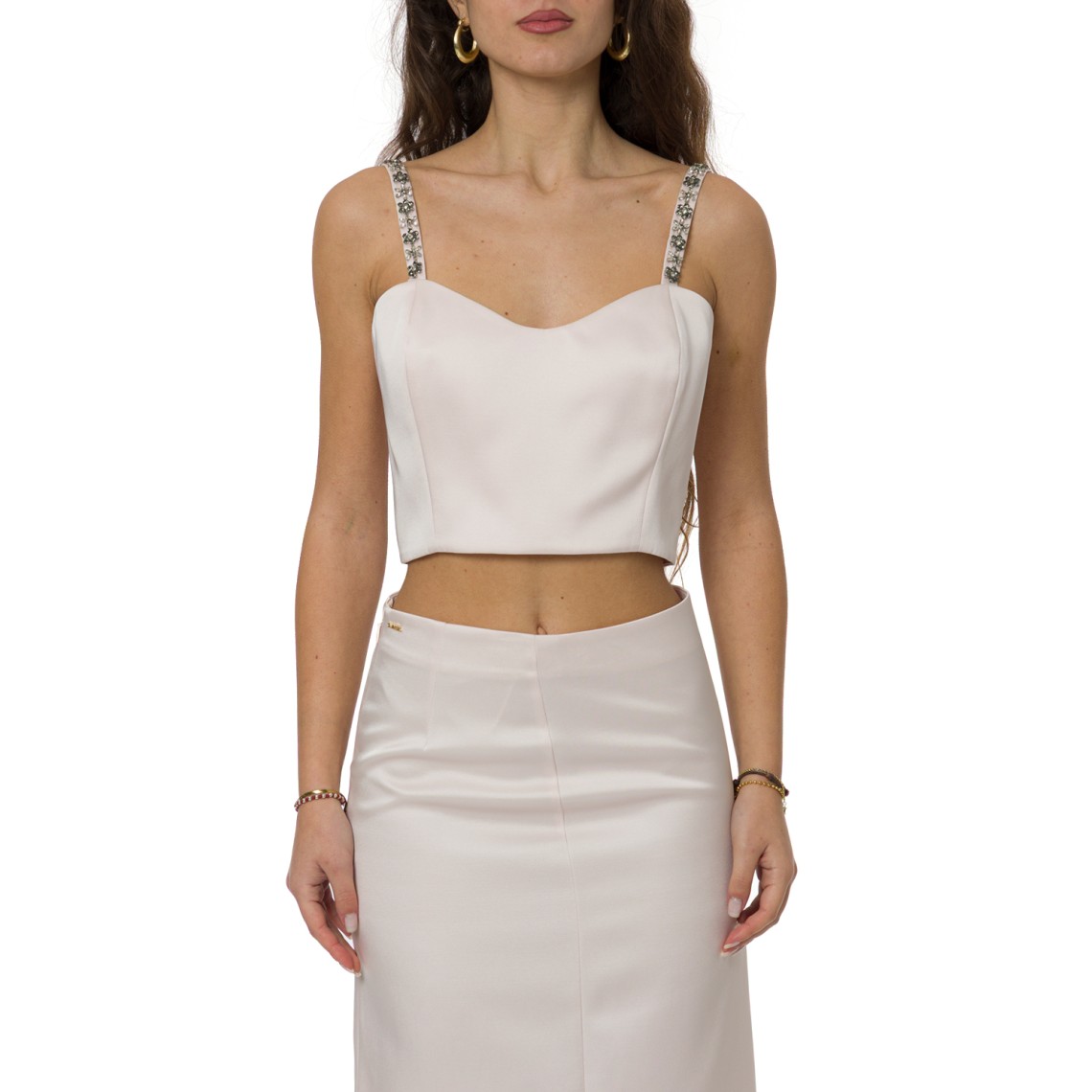 Top cropped in duchesse con ricamo Twinset