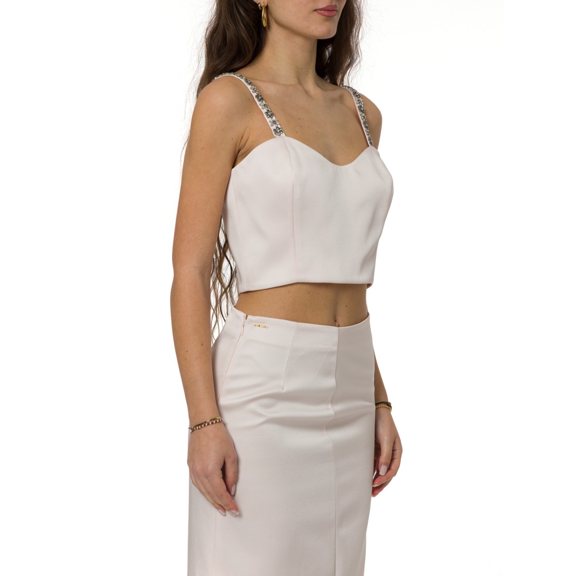 Top cropped in duchesse con ricamo Twinset