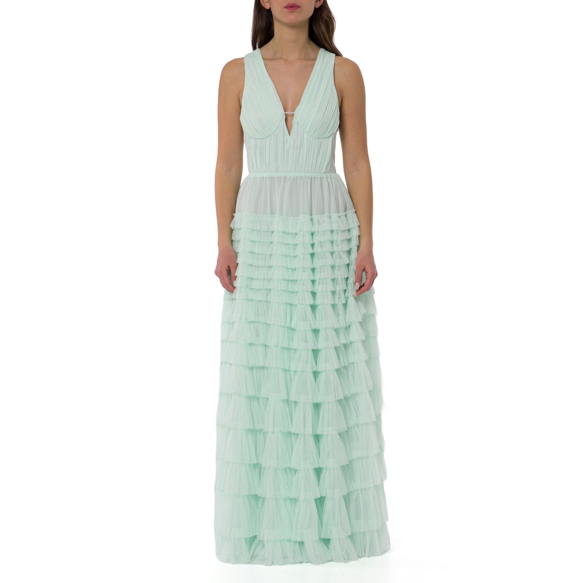 Abito lungo in tulle plissè a balze Twinset