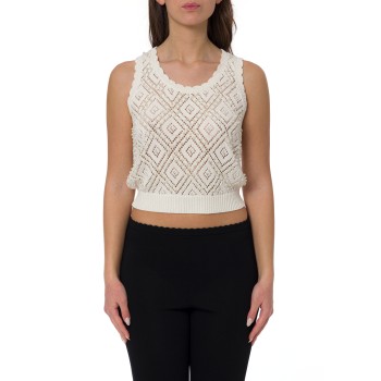 Top in maglia di cotone e perle Twinset