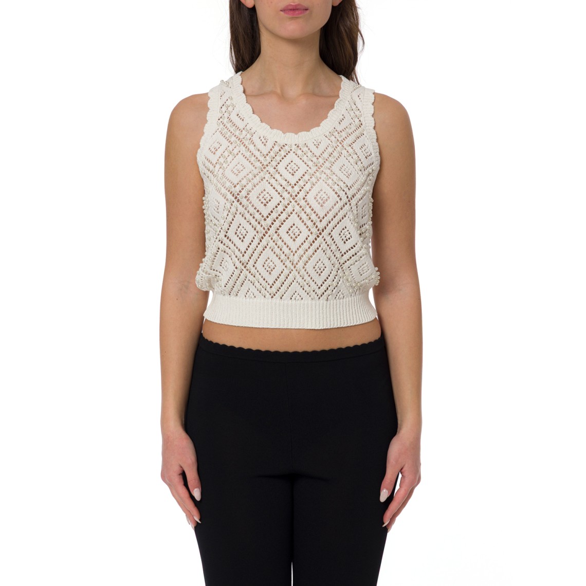 Top in maglia di cotone e perle Twinset