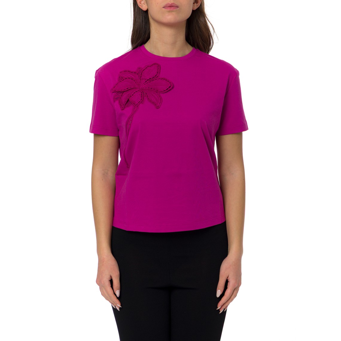 T-shirts in cotone con fiore ricamato Twinset