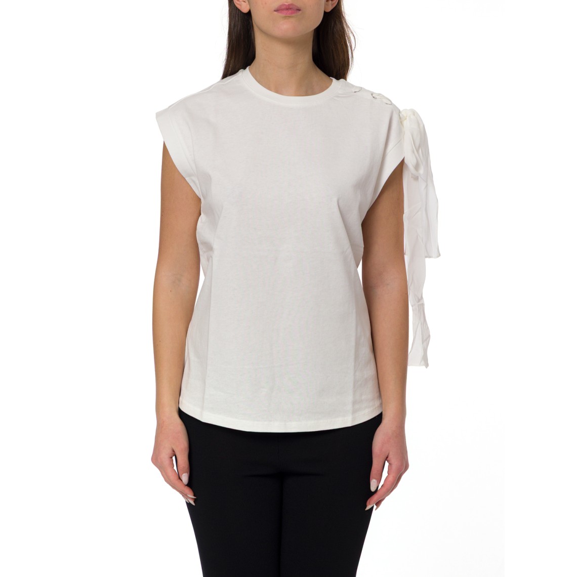 T-shirts in cotone con fettucce Twinset