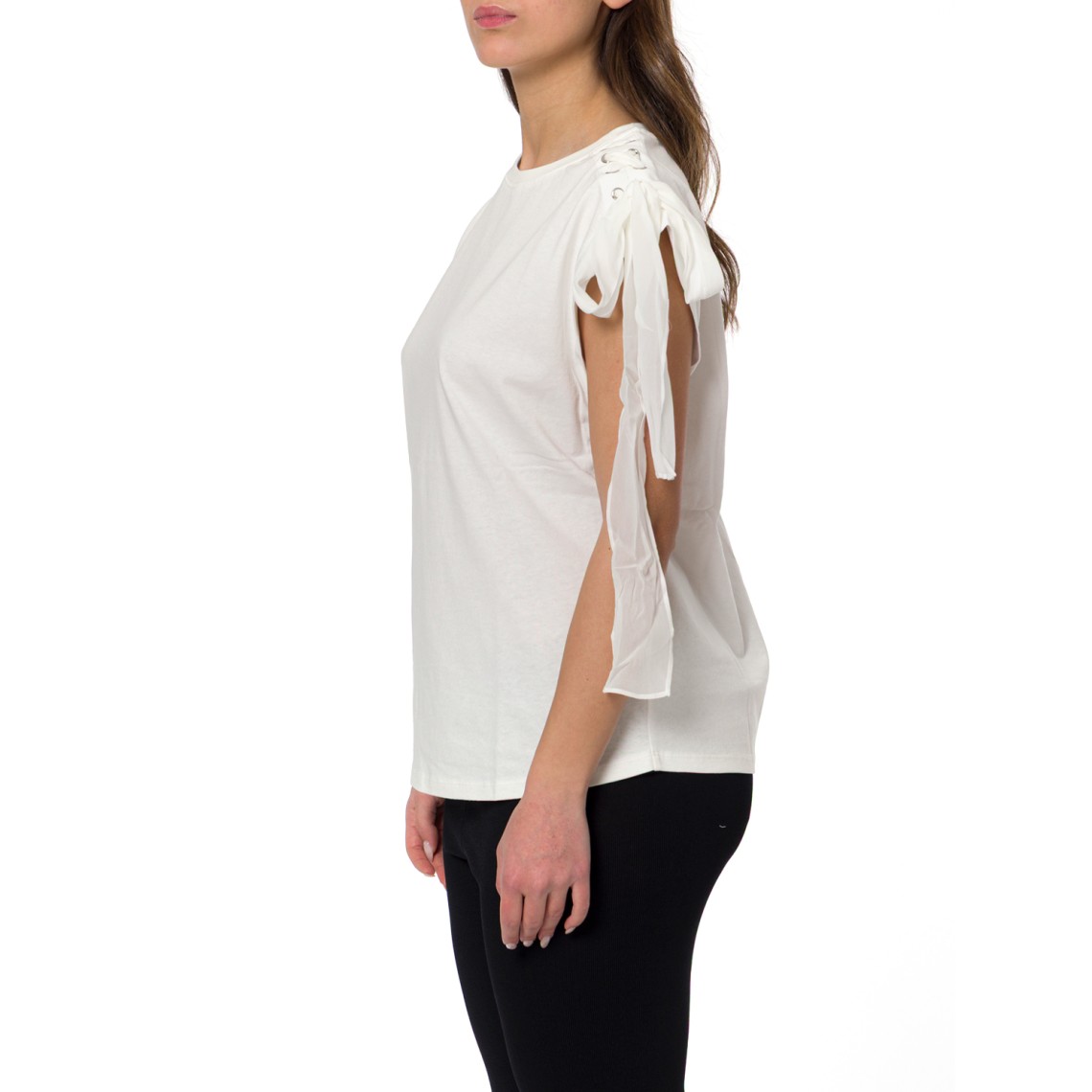 T-shirts in cotone con fettucce Twinset