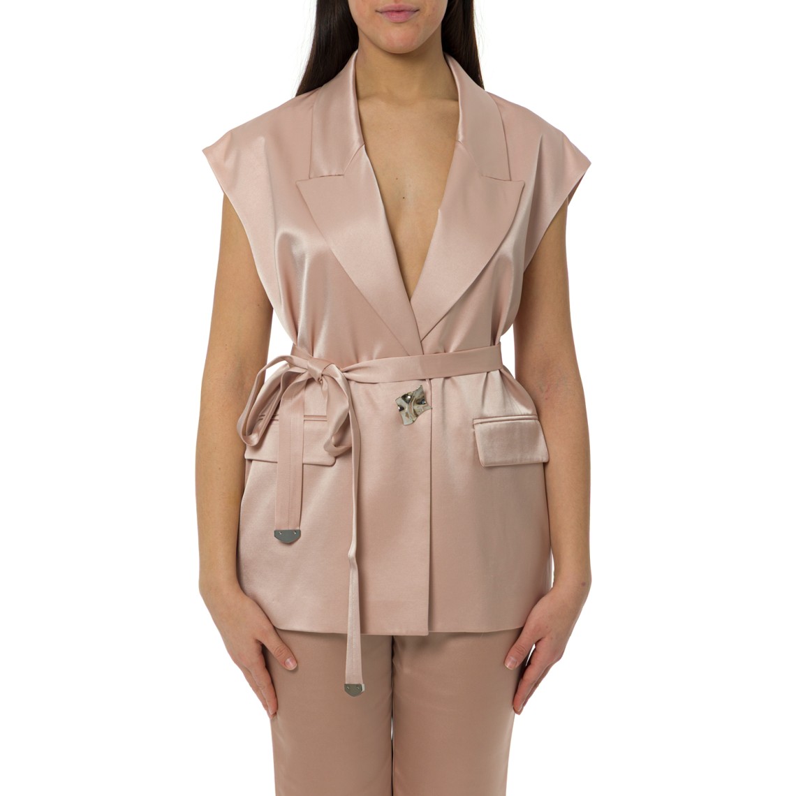 Giacca Melanzana monopetto smanicata in satin Pinko