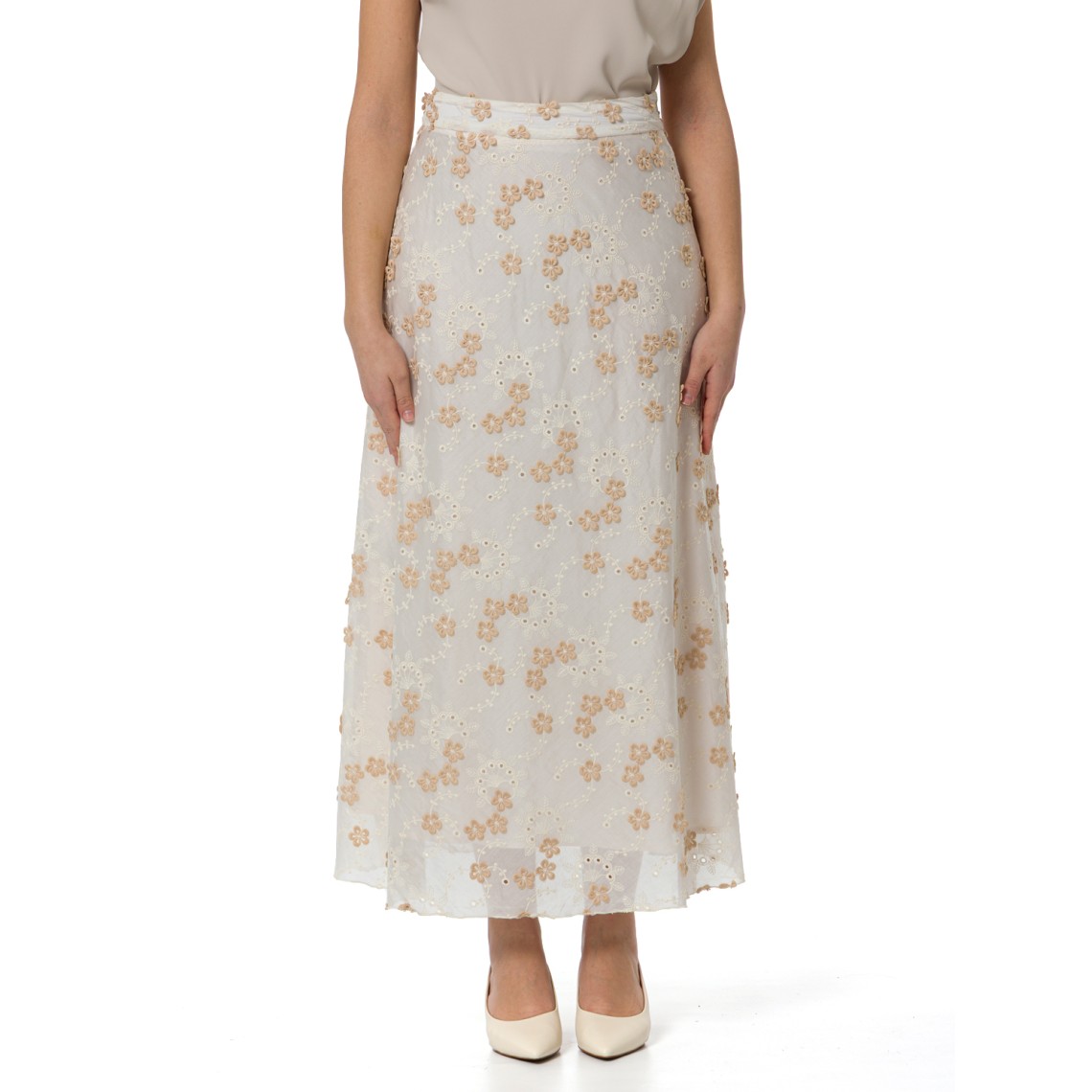 Gonna svasata in cotone ricamato Hanita Couture