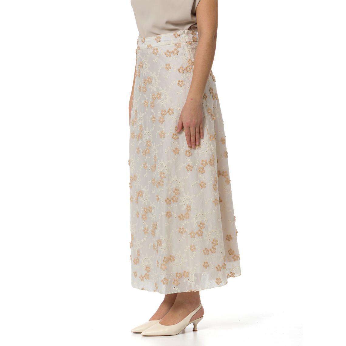 Gonna svasata in cotone ricamato Hanita Couture